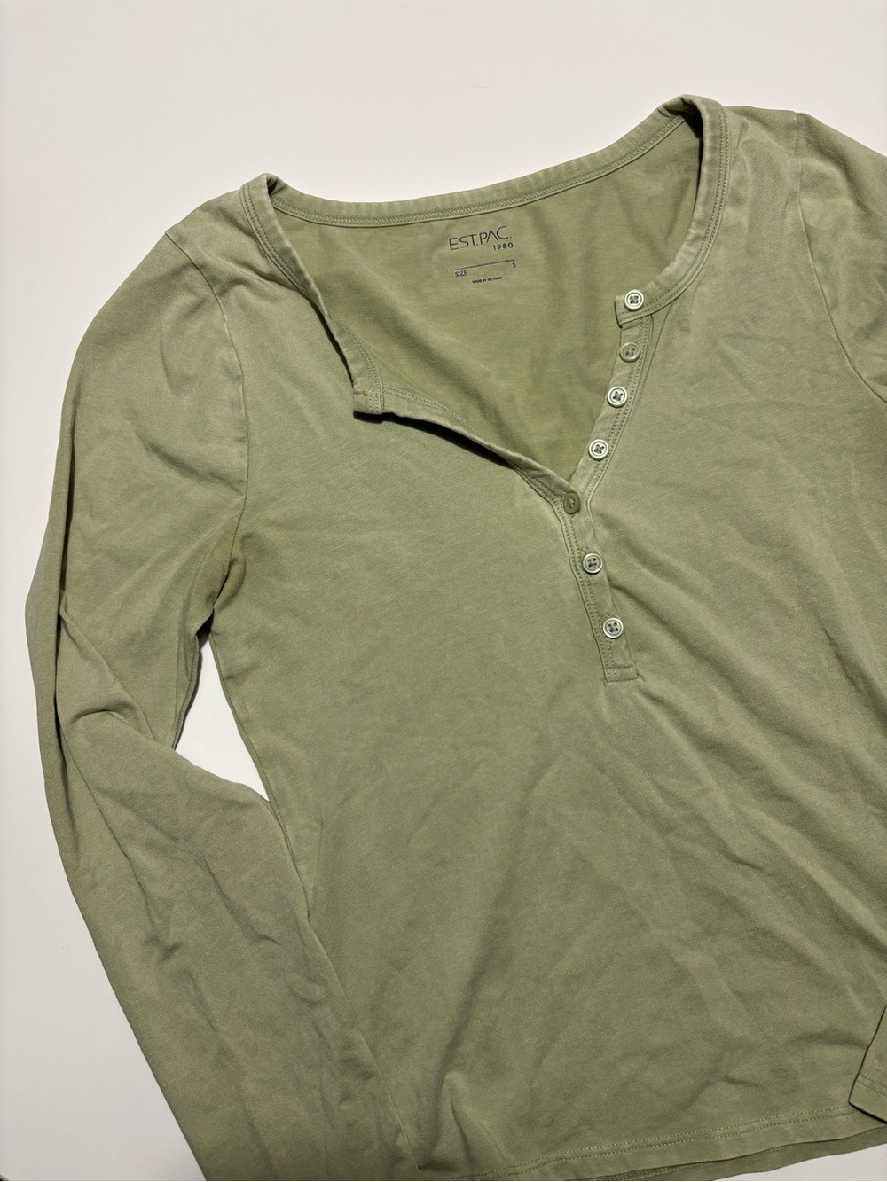 PAC Sage Green Soft Cotton Long Sleeve Henley Shirt
